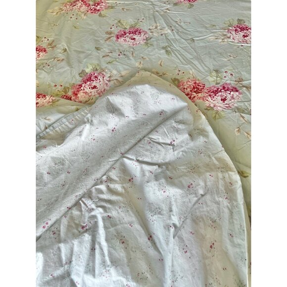 Simply Shabby Chic Queen Floral Cotton Duvet Cover Pink & Green On Light Blue - Picture 12 of 16